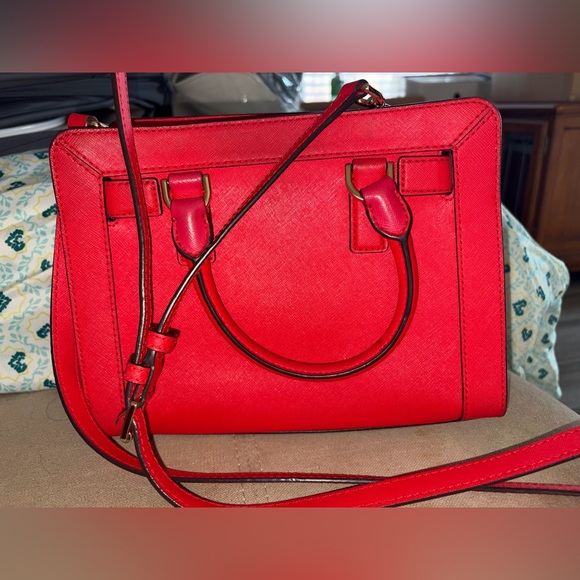 Michael Kors Red Floral Leather Bag Purse - Picture 2 of 6